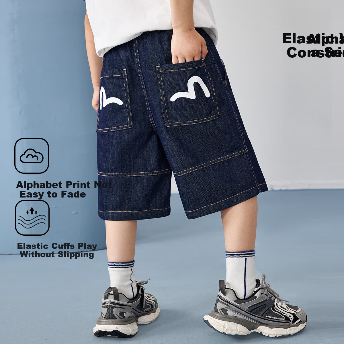 ASK JUNIOR Boys' Summer Thin Denim Shorts, Solid Color Sports Running Pants for Older Children, Blue, Size 120