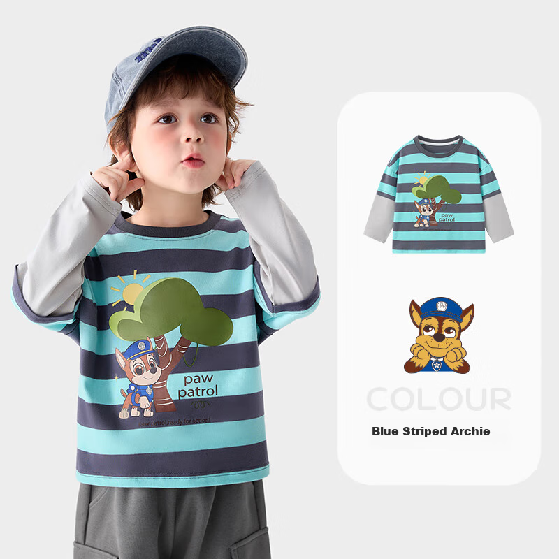 Детская футболка PAW PATROL с длинным рукавом, синяя в полоску, размер 130