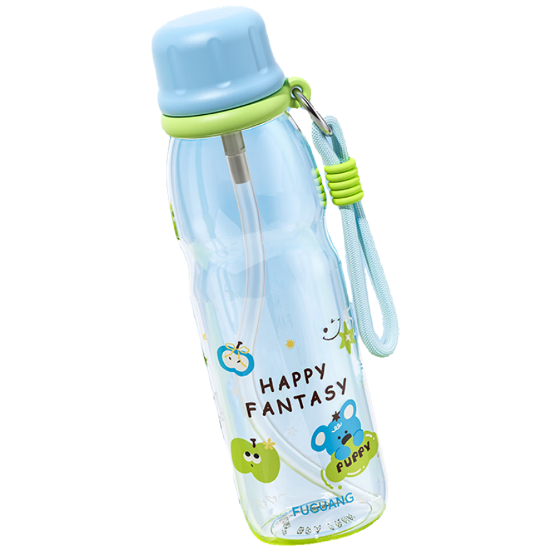 FUGUANG Plastic Straw Water Bottle, Large Capacity, for Children, Summer Use, for Boys And Girls, Students' School-Specific Tritan Sports Water Bottle