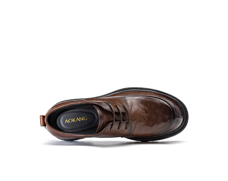Aokang Men's Business Formal Leather Shoes Cowhide Wrinkled Youth Thick Sole Derby Shoes Black Size 41 6