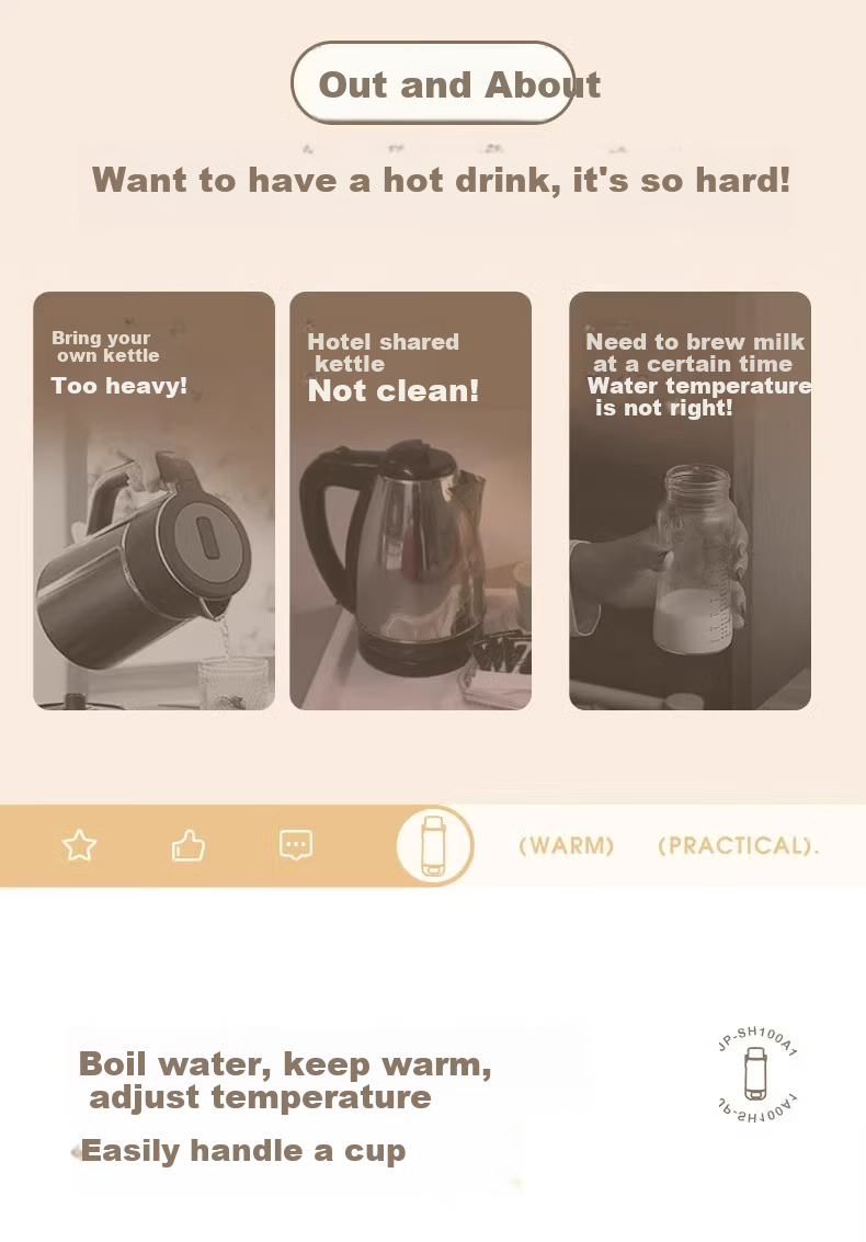 CHIGO Portable Electric Kettle, Travel Thermos, Baby Formula Warmer, Insulated Cup, 1L Large Capacity, 316 Stainless Steel, Birthday Gift 3