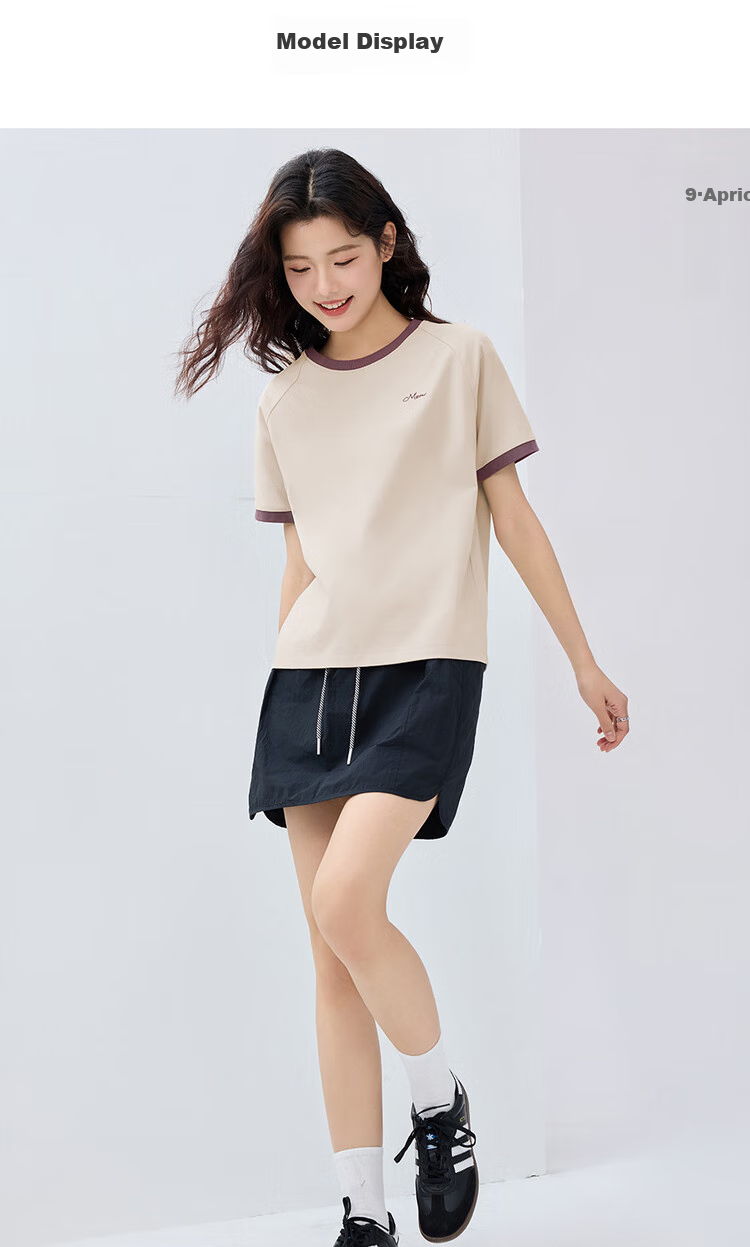 Giordano Comfortable Antibacterial T-Shirt for Women with High-Tech Cooling Embroidery Contrasting Color Round Neck Top 13325221 11