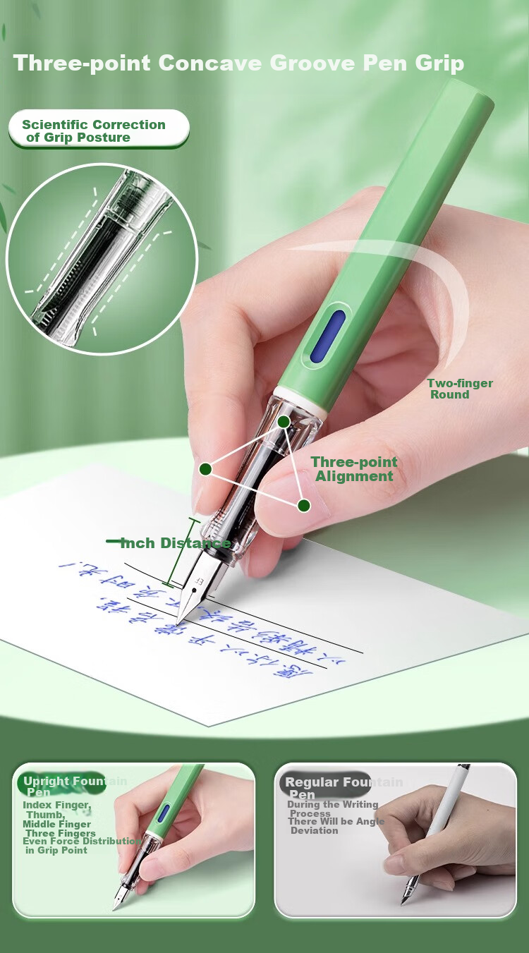 TRUECOLOR Student Fountain Pen Pure Blue for Third Grade Elementary School, EF Nib 3.4mm Diameter, Calligraphy Practice, Replaceable Ink Cartridge, Writing Posture Correction Fountain Pen Set, Non-Erasable, 4 Pens/Box 1069 2
