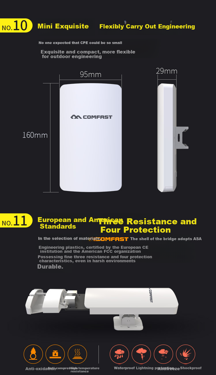 COMFAST CF-E113A One-Key Pairing 5G Band 3KM High-Power Wireless Bridge Outdoor Point-to-Point WiFi for Elevator Monitoring Plaza Construction Site Video Transmission 8