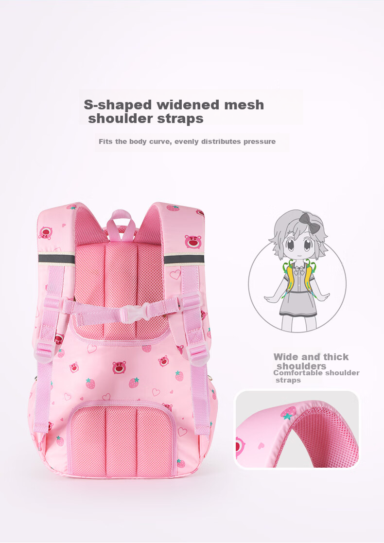 Disney Backpack for Elementary School Girls in Grades 3-6, Strawberry Bear Children's Backpack for Junior And Senior High School Students, Model 80269 Pink 4