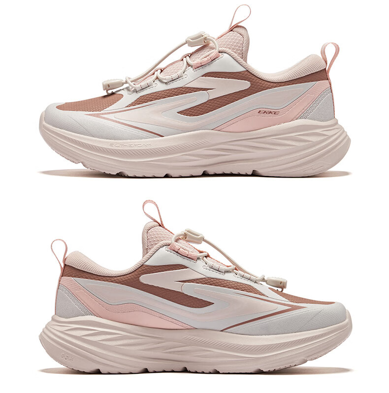 ERKE Kids Drawstring Sports Shoes Boys and Girls Children's Cushioning Running Shoes Cinnamon Pink/Grey/Mining Pink Size 33 37