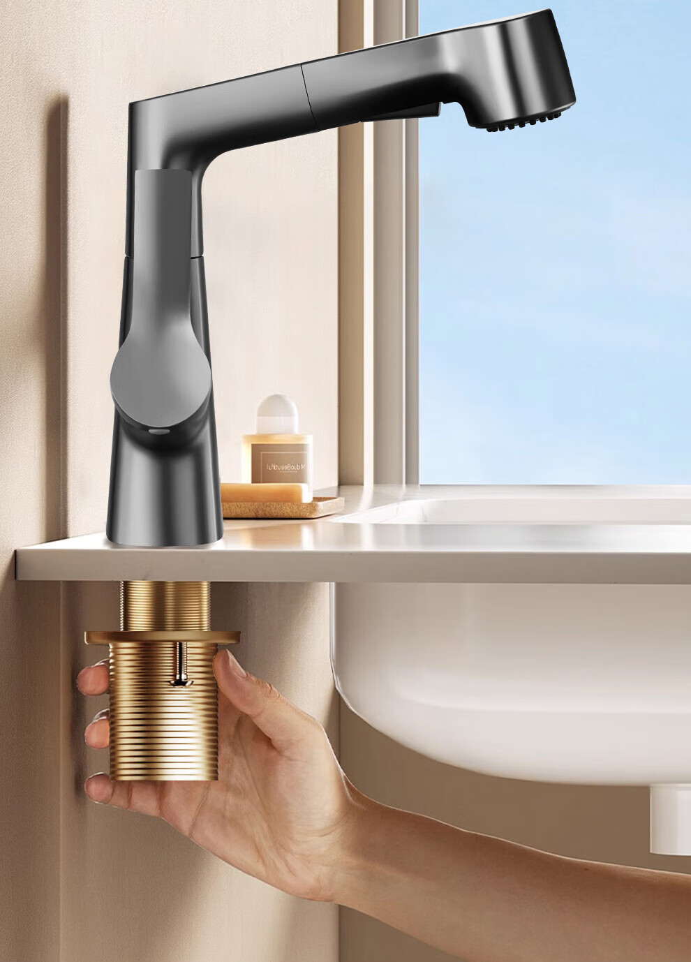 Xinfei Basin Faucet, Lift And Pull Type, Hot And Cold Dual Control, Bathroom White, Washbasin Tap 19