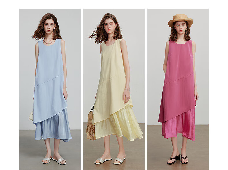 Chuyu Oxygen Sensation Dress for Women, 2025 Summer New Vacation Style Patchwork Faux Two-Piece Vest Dress, Sky Blue, S 2