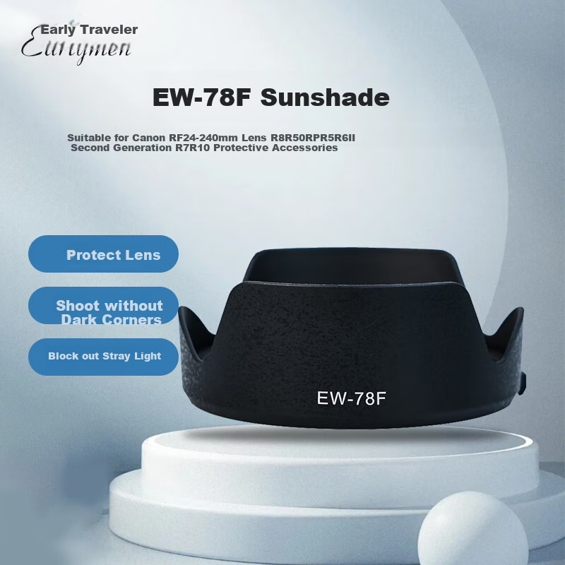 Earlymen Lens Hood EW-78F, Compatible with Canon RF 24-240mm Lenses R8 R50 RP R5 R6II Second Generation R7 R10, Protective Accessory, Sunshade