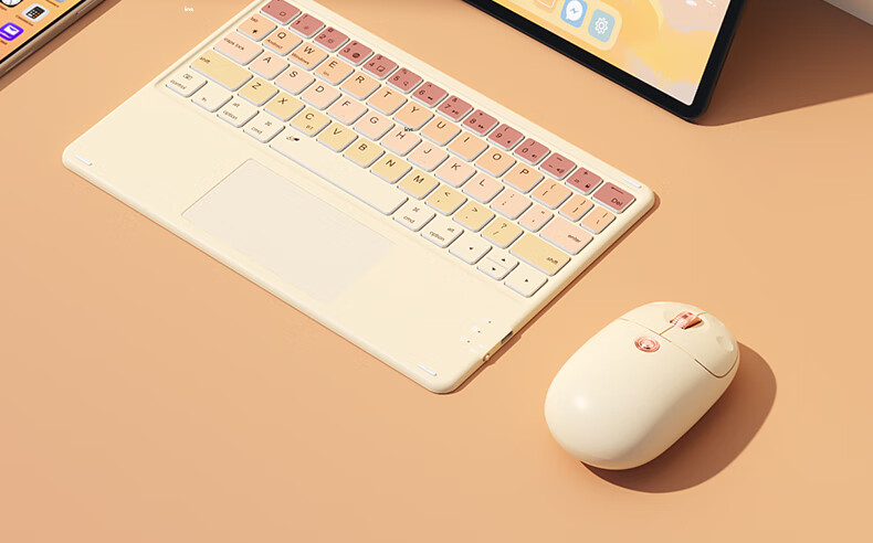 B.O.W Hangshi HB323B IPad Wireless Bluetooth Touch Five-Level Backlit Keyboard Ultra-Thin Silent Color-Block Keyboard for Women, Compatible with Apple Huawei Xiaomi Tablets, Portable, Milk Tea Color 1
