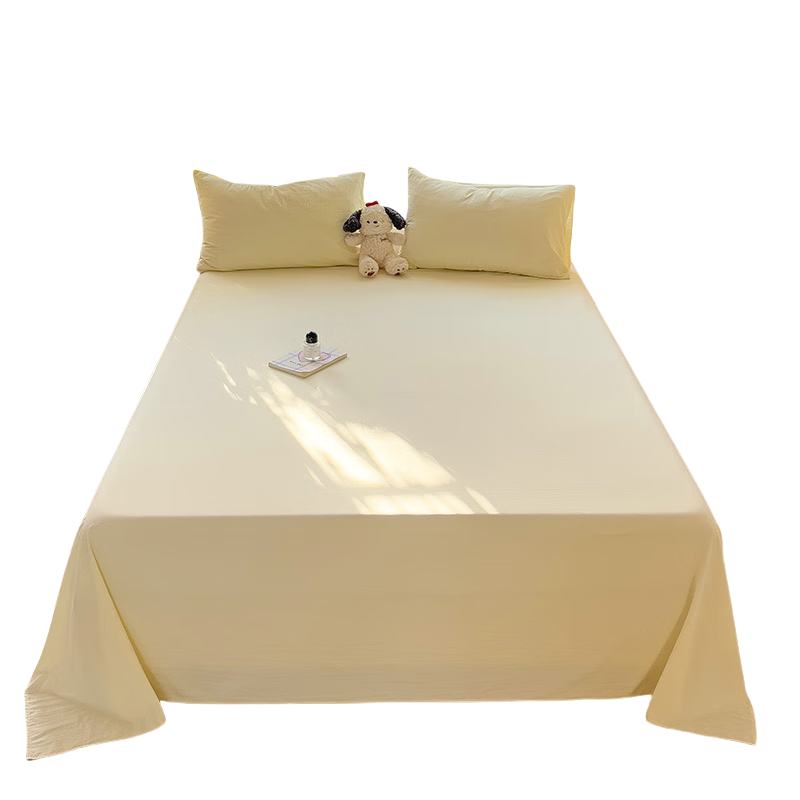 AVIVI Class A Washed Cotton Bed Sheet, Single Piece, Double-Size Bed Sheet, 110g Brushed Bed Sheet, Cream Yellow, 230*250cm