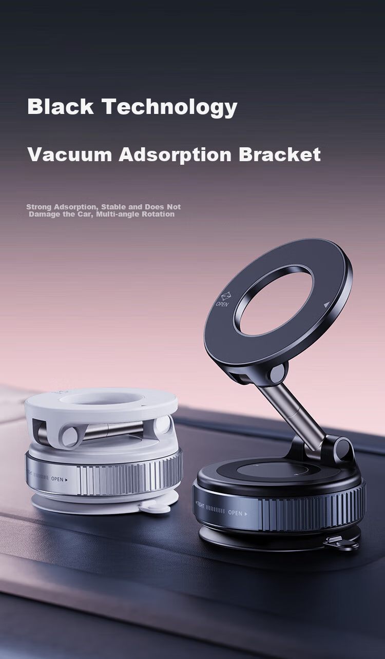 Dijialun Vacuum Suction Magnetic Car Phone Holder, Foldable Rotating Car Interior Navigation Desktop Phone Stand for Lazy People 1