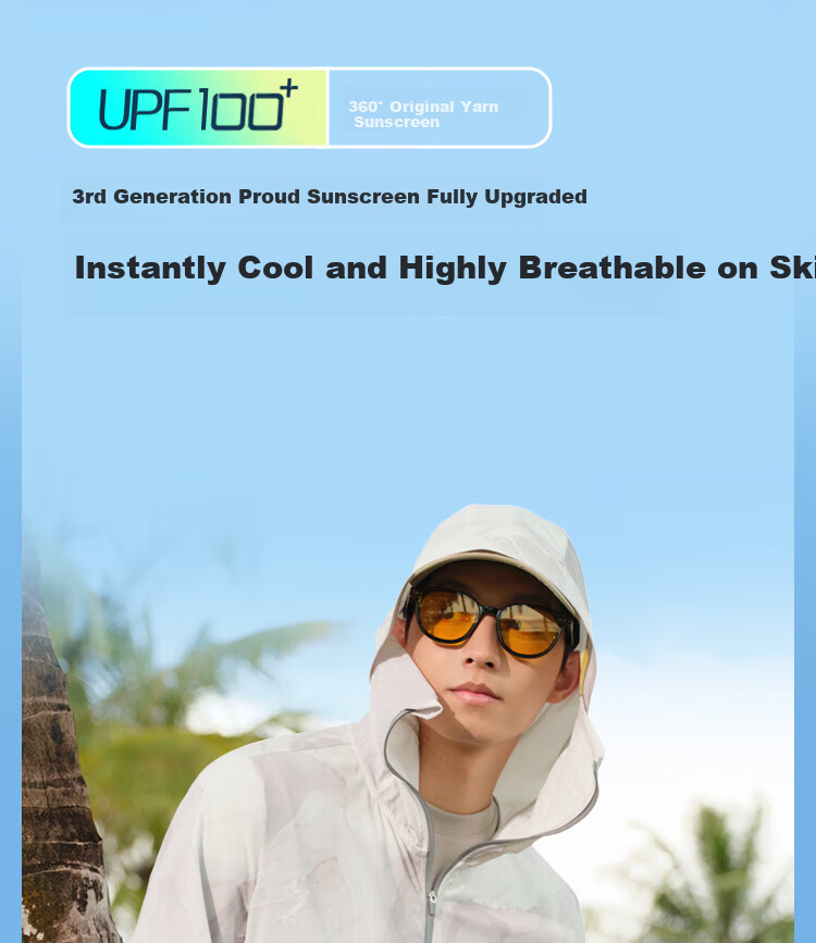 BOSIDENG Sun Protection Jacket for Men, Summer Outdoor Ice Silk Original Yarn Fishing Shirt, Cool Breathable Sports Cycling Hooded Coat 3