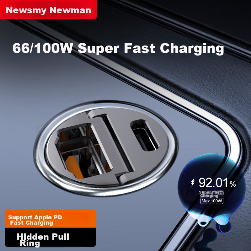 Newsmy Car Charger, Super Fast PD Charging, Dual-Port Multi-Function Cigarette Lighter Adapter, Mini Car Charger