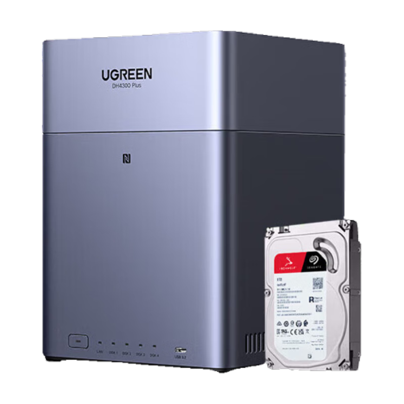 UGREEN Private Cloud DH4300 Plus 8GB 4-Bay NAS Network Storage Personal Cloud AI Home Hard Drive Server NFC One-Touch Connect for Phone Tablet Expansion