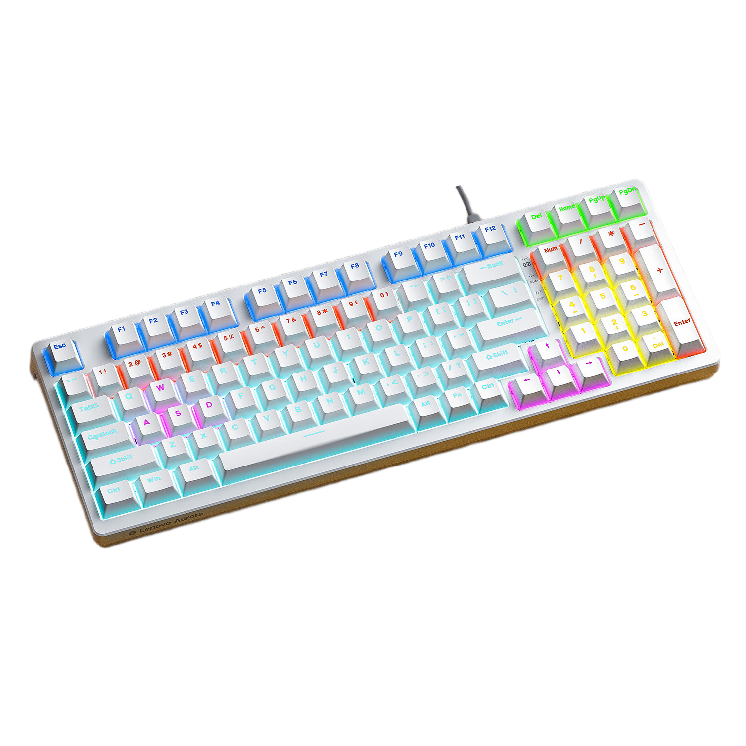 Lenovo GK10 98L Mechanical Keyboard, Full Hot-Swappable, 20 Backlight Effects, E-Sports Gaming Office Computer Keyboard, Aurora Series Wired 98-Key Layout White Mixed Red Switches