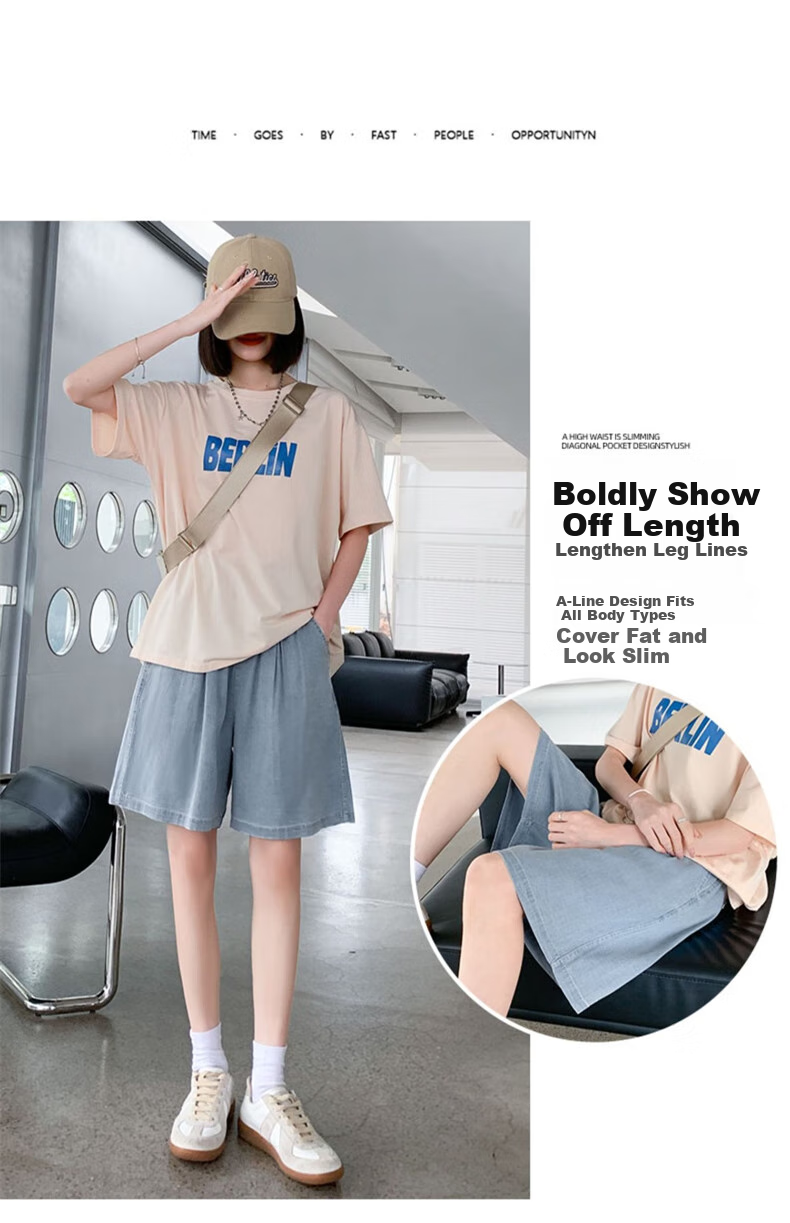 LangSha Tencel Soft Denim Shorts for Women, Summer 2025 New High-Waisted A-Line Slimming Loose Straight-Leg Mid-Length Shorts 8