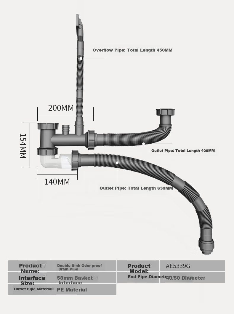 ARROW Kitchen Sink Drain Pipe Three-Way Fitting Set, Dishwashing Basin Drainage System, Sink Drainage Pipe 16
