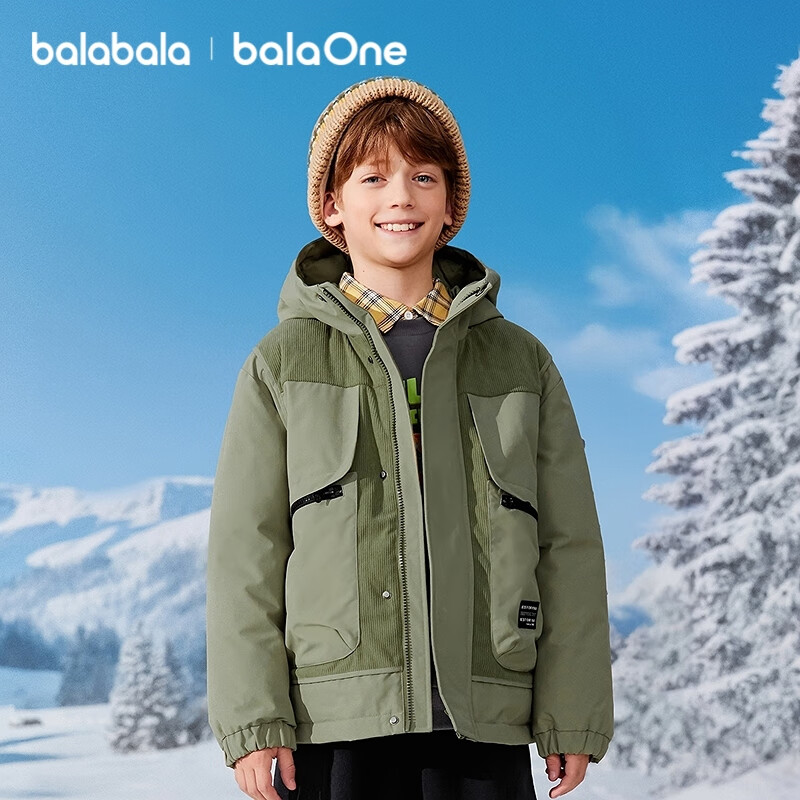 BALABALA Boys' Down Jacket 2025 Winter New Warm Waterproof Outdoor Coat for Older Kids