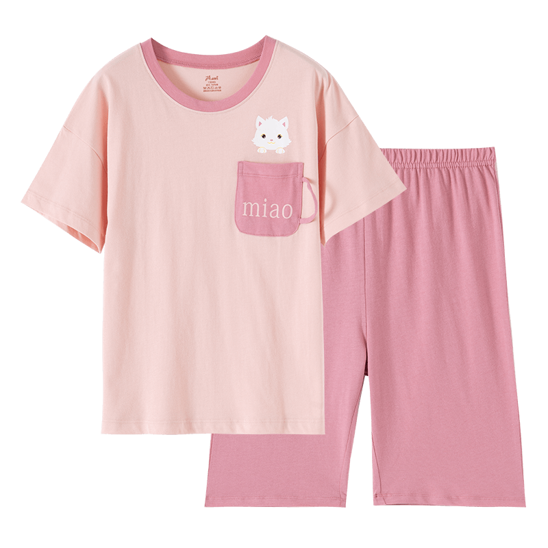 Dingguagua Children's Pajamas, Pure Cotton Summer Girls' Home Wear Set, All-Cotton Breathable Thin Style for Older Children, Girls' Pink, Size 170