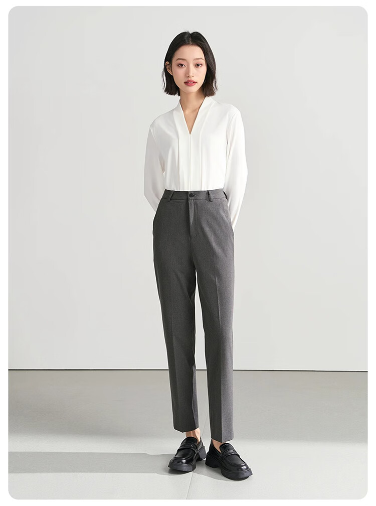 Bodexiaojie Navy Blue Suit Pants for Women, Professional Formal Wear, Interview Straight-Leg Trousers, Petite Cigarette Pants 29