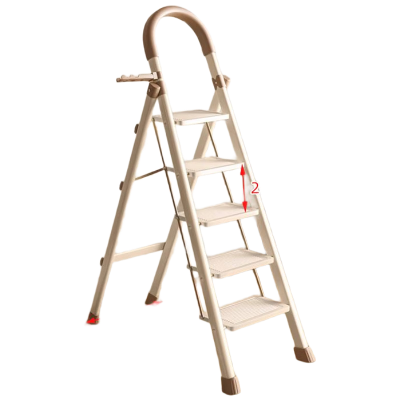 Yuannai Household Folding Telescopic Thickened Multi-Functional A-Frame Ladder Lightweight Indoor Staircase - White, Five Steps