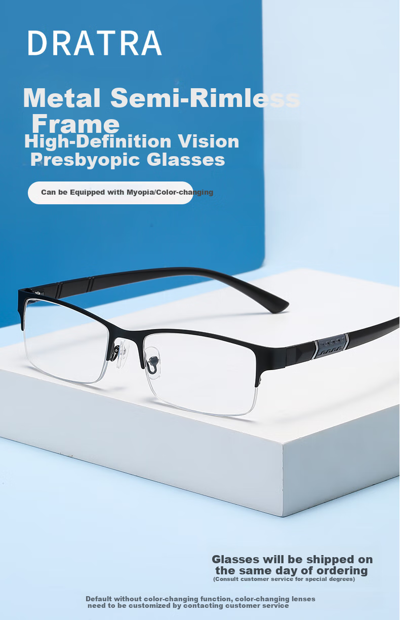 DRATRA Reading Glasses for Men, High-Definition Wear-Resistant Presbyopic Glasses for Middle-Aged And Elderly, Phone Viewing Glasses, Semi-Rimless Reading Glasses for Middle-Aged And Elderly 1