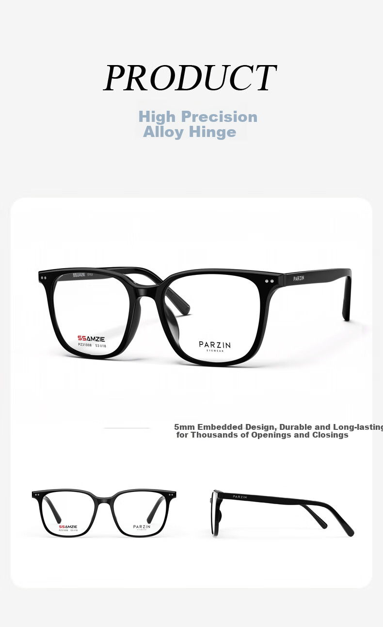 PARZIN Myopia Glasses Frame, Fan Chengcheng Style Face-Slimming Fashionable TR Square Frame Glasses, Can Be Fitted with Prescription Lenses, 31008 11