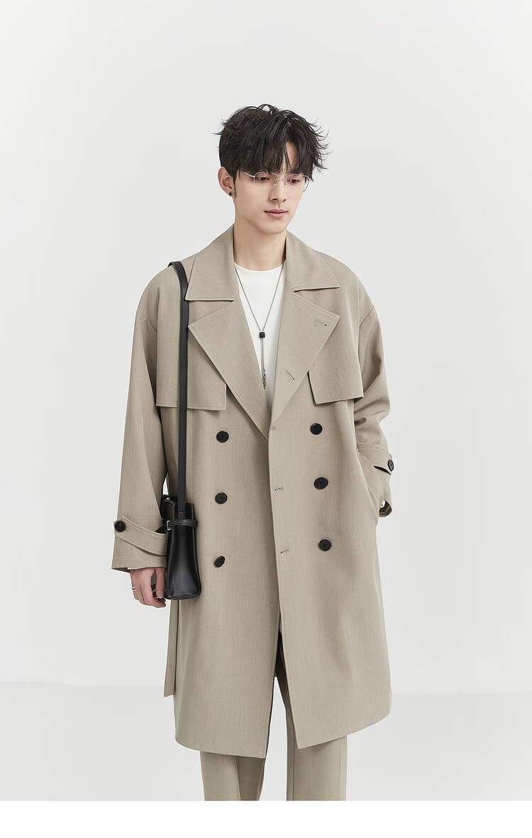 Bojuezhuoer Suit Collar Mid-Length Men's Trench Coat, Double-Breasted, High-End Classic Design, Casual Style 8