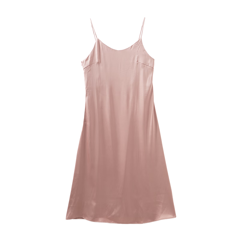 Dme [Glossy Satin Spaghetti Strap Dress], Elegant X-Shaped Spaghetti Strap Midi Dress for Women, Spring And Summer