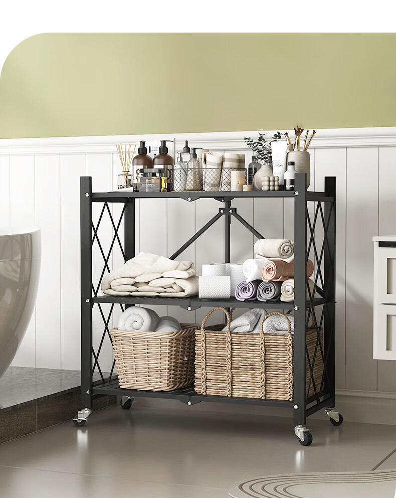 Leaijia Foldable Storage Rack, No Installation Required, Multi-Layer Kitchen Shelf, Movable Floor Storage Organizer for Oven And Microwave 21