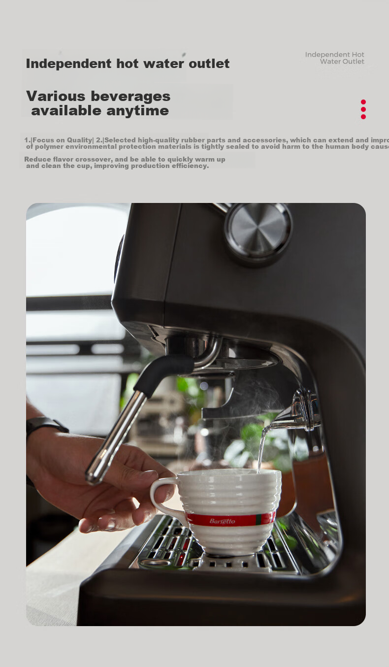 Barsetto [Brand Subsidy 15%] Baisengtu V1 Semi-Commercial Coffee Machine, Small Home Use Fully Automatic Dual Heating Italian Milk Frother Electric Fresh Ground Bean Grinder All-In Machine - Black 16