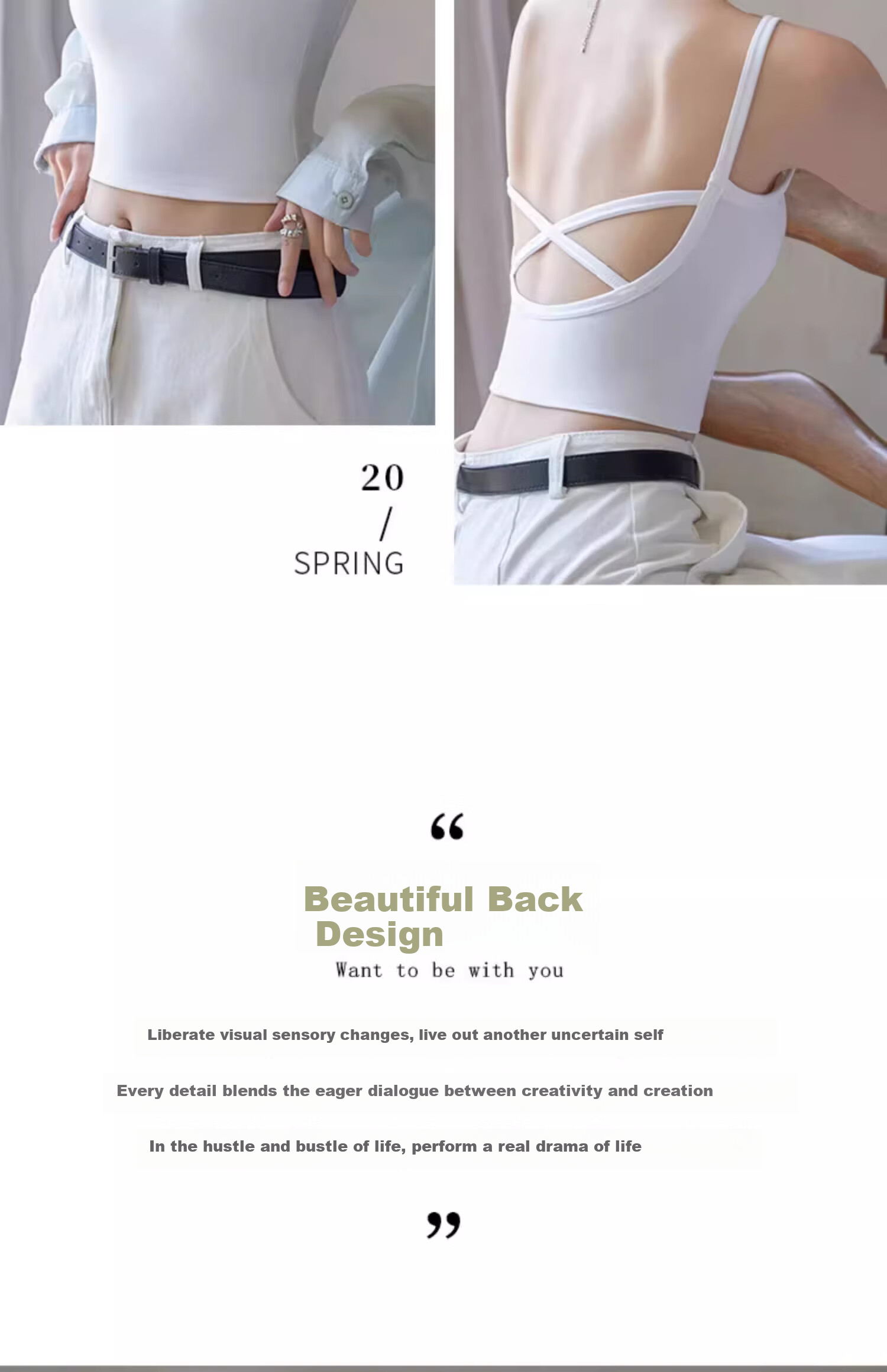 NOME Back Cross Small Camisole Tank Top for Women, High Elasticity Slim-Fit Camisole Bra One-Piece Fixed Cup Inner Wear, White, M 7
