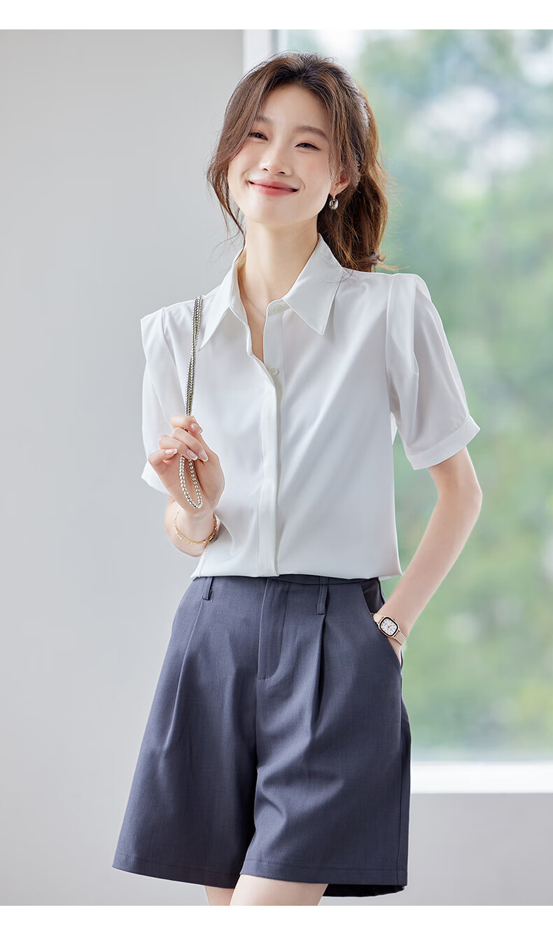 Jeanswest Women's Short Sleeve Shirt Summer College Style Slim Fit Formal Versatile Elegant White S 16