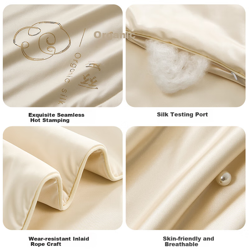 Hengyuanxiang Silk Summer Cooling Quilt, Class A Antibacterial Washable Double-Sided Cooling 100% Silk Air Conditioning Quilt, Champagne Gold 2*2.3m