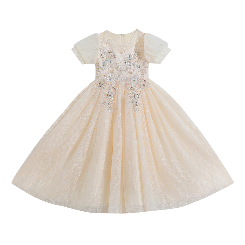 LUOBOBEIBEI Girls' Formal Dress, Children's Princess Dress, Wedding Gown, Runway Costume, Piano Performance Dress, New Year's Outfit, Champagne Color, Size 110