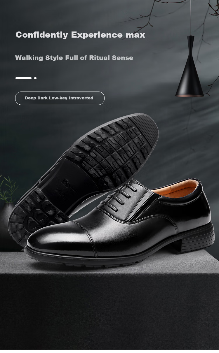 Qiangren Formal Shoes for Men, 3515 Three-Joint Business Leather Shoes, Cowhide Quality Commuter Men's Shoes, JD387, Black, Size 42 1