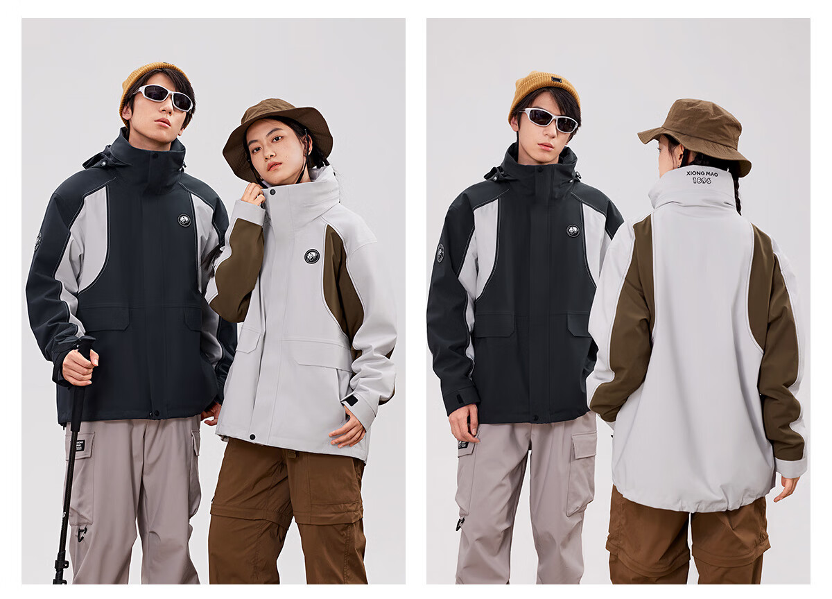 Panda Camel Series 3-in-1 Outdoor Jacket Unisex Windproof Rainproof Fleece Hiking Coat 1612, L 21