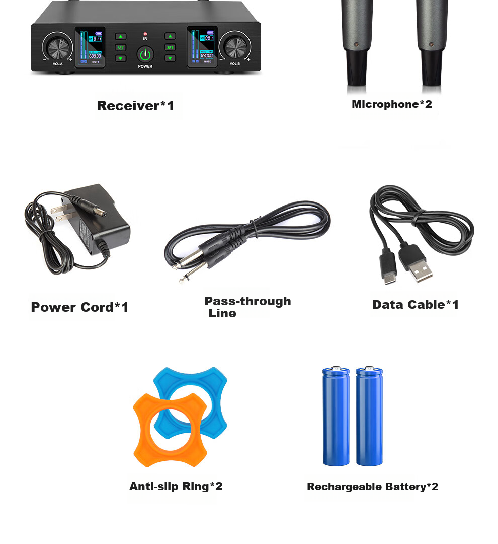 Depusheng WG1 Wireless Microphone System with Two Mics, Rechargeable Home Karaoke Conference KTV Speech Training Teaching Singing 80m Stable Reception UHF FM Professional Microphone 15