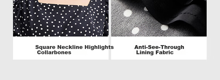 Sentubila French-Style Dress for Women, Summer Square Neckline, Ruched Sleeves, Vintage Polka Dot, Pleated Slit A-Line Skirt 7