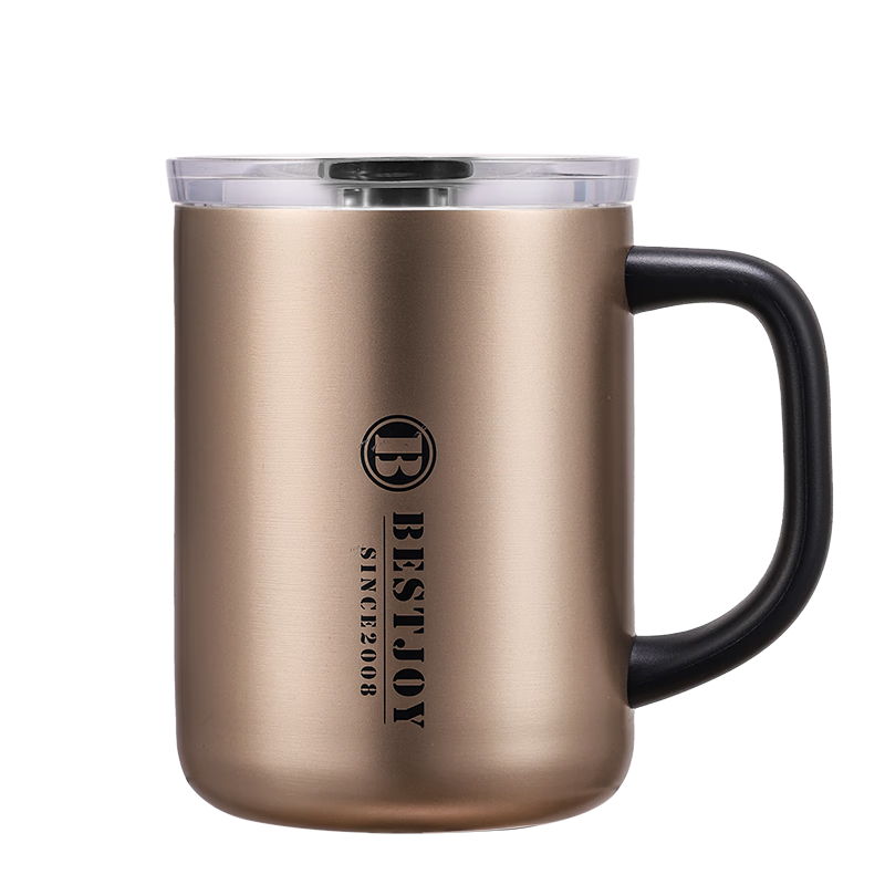 FUGURNG BESTJOY Insulated Mug with Handle, Enamel Inner Liner, Dual-Use Mug for Office Coffee And Tea, Water Cup, 450ml, Gold Color