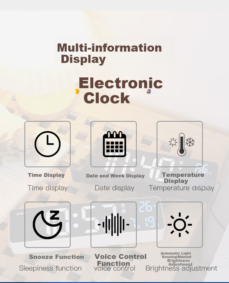 Hense LED Desktop Clock, Living Room Table Clock, Multifunctional Electronic Digital Alarm Clock, Wall-Mountable, Bedroom Bedside Alarm Clock, Desktop Seat Clock, HA6625 Black Back-To Seaso 1