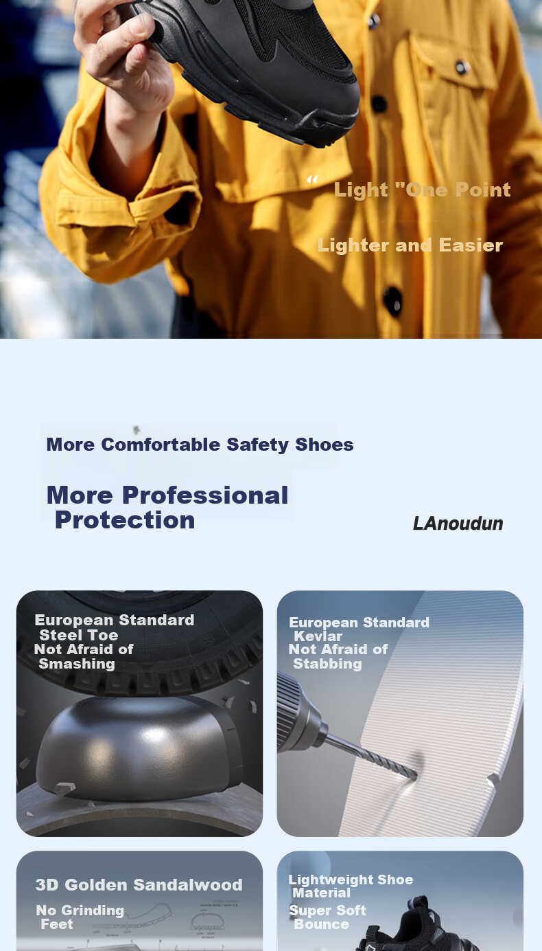 Lanoudun Safety Shoes for Men, Summer Breathable Lightweight Steel Toe Cap Puncture-Resistant Work Boots D211N Size 38 2