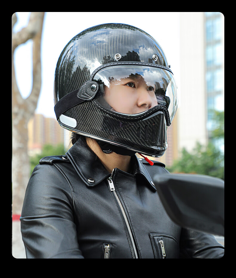MYARMOR Carbon Fiber Full-Face Anti-Fog Goggles, Personalized Motorcycle Helmet, Lightweight Vintage All-Season Universal Motorcycle Helmet for Men And Women, Glossy Black XL (58-60) 5