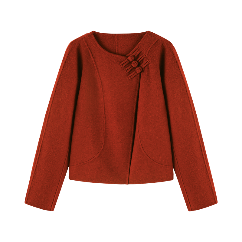 MT [Hong Zhaoyuan] Autumn Winter National Style New Chinese Wool Sheep Wool Frog Button Short Coat Petite Women's Woolen Overcoat