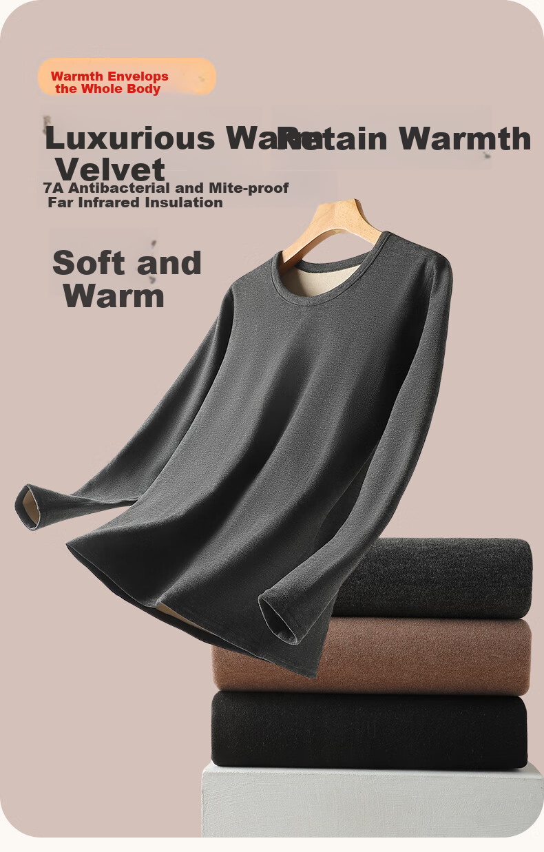 LangSha Thermal Underwear Men's Set, Fleece-Lined Thickened Autumn Winter Cashmere Anti-Static Large Size Antibacterial Thermal Top And Bottom 3