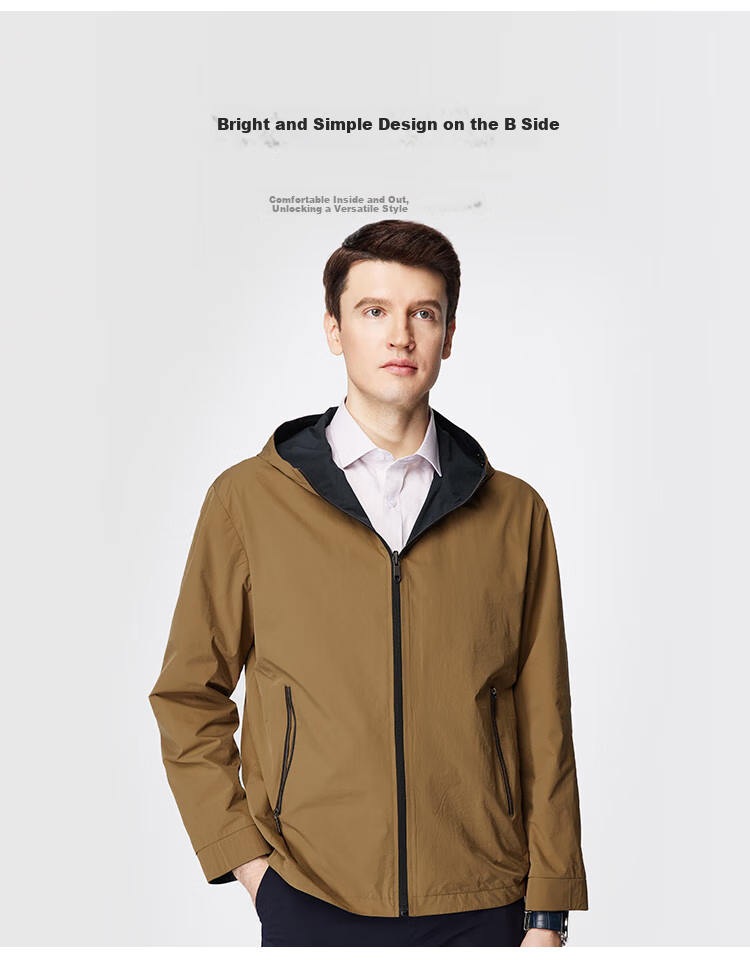 FIRS Double-Sided Hooded Jacket for Men, Spring And Autumn Zipper Windproof Rain-Resistant Adjustable Outdoor Commuter Coat 9