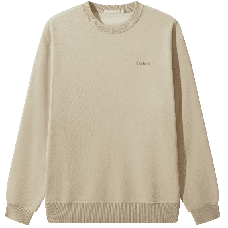 CABBEEN Men's Logo Embroidered Fine Knit Long Sleeve Sweater Winter Fleece Lined Fabric