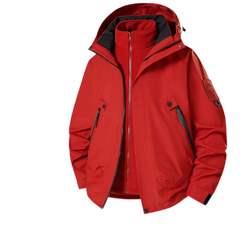 JEEP SPIRIT Men's 3-in-1 Outdoor Windproof Waterproof Mountaineering Jacket Women's Orange Red L