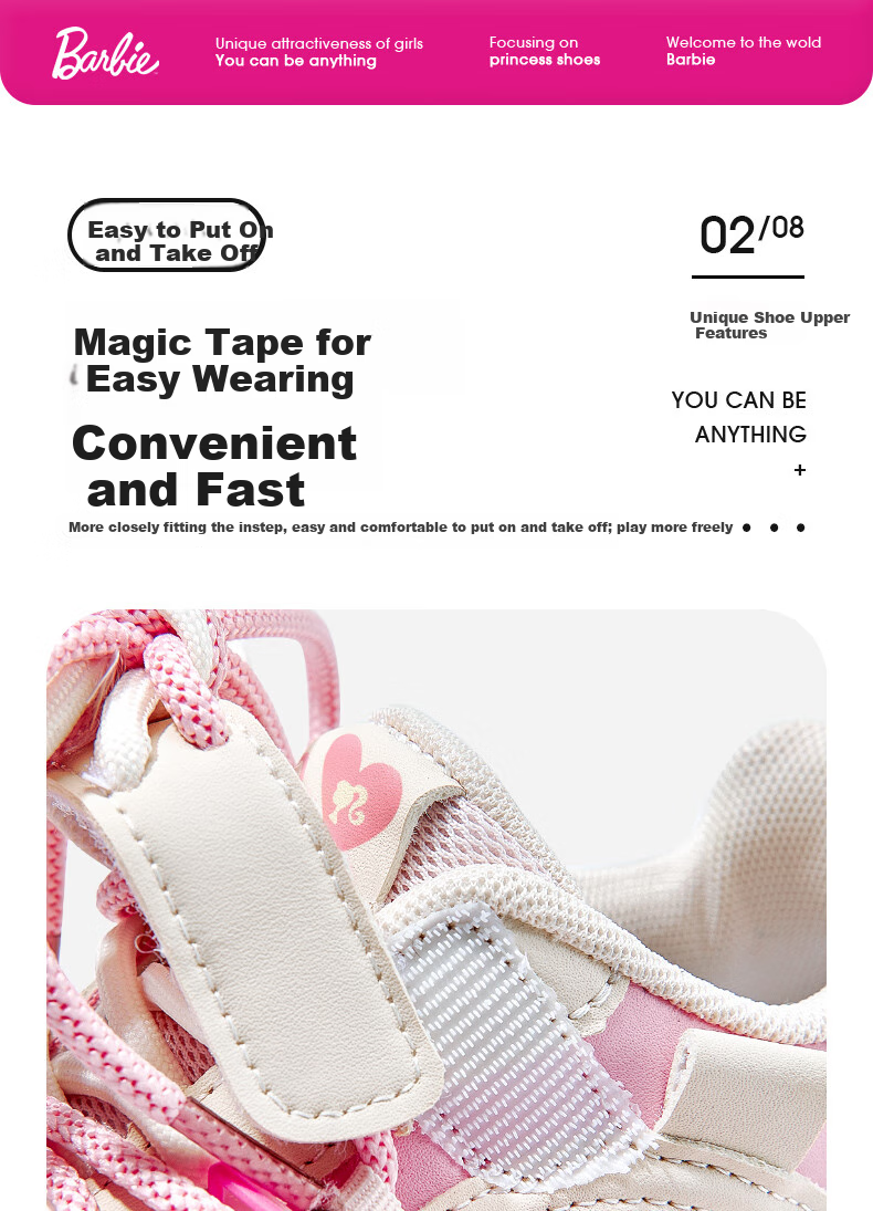 Barbie Girls' Spring And Autumn Single-Lined Dad Shoes, Fashionable Sports Shoes for Girls, Outdoor Shoes DA6712, Pink, Size 34 6